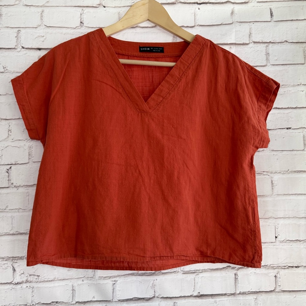 SHEIN Rust V-Neck Top